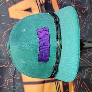 SOLD Findlay Hats Retail Exclusive Snapback Corduroy Green Purple Bubble Font